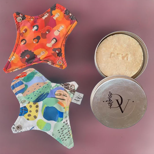 Pack confort menstrual: 2 toallitas de tela + Cinta de secado