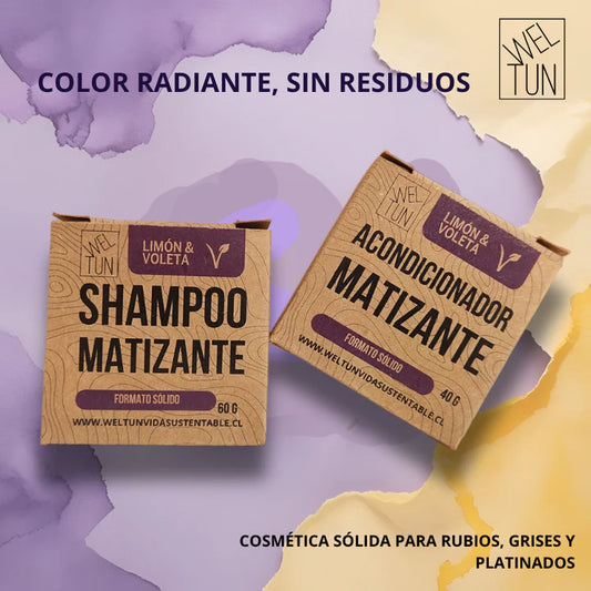 Acondicionador sólido matizante Violeta Nutre y Matiza para tonos rubios, naranjos o canos 40g