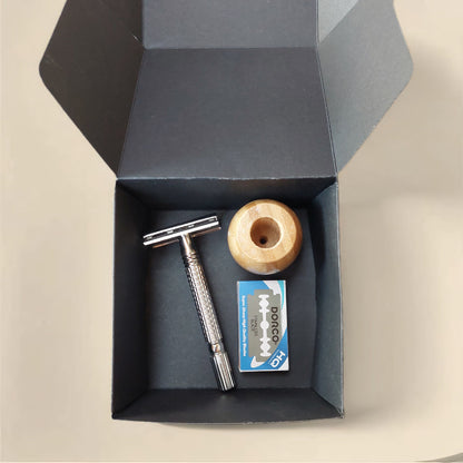 Pack “Depilación inicial”: Máquina de Afeitar + 10 Hojillas de Repuesto + Soporte de Bambú